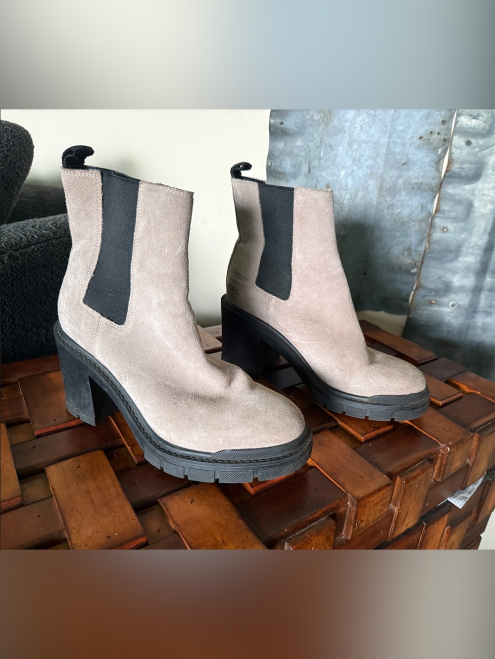 Marc Fisher LTD Taupe Suede Chelsea Lug Sole Ankle Boot